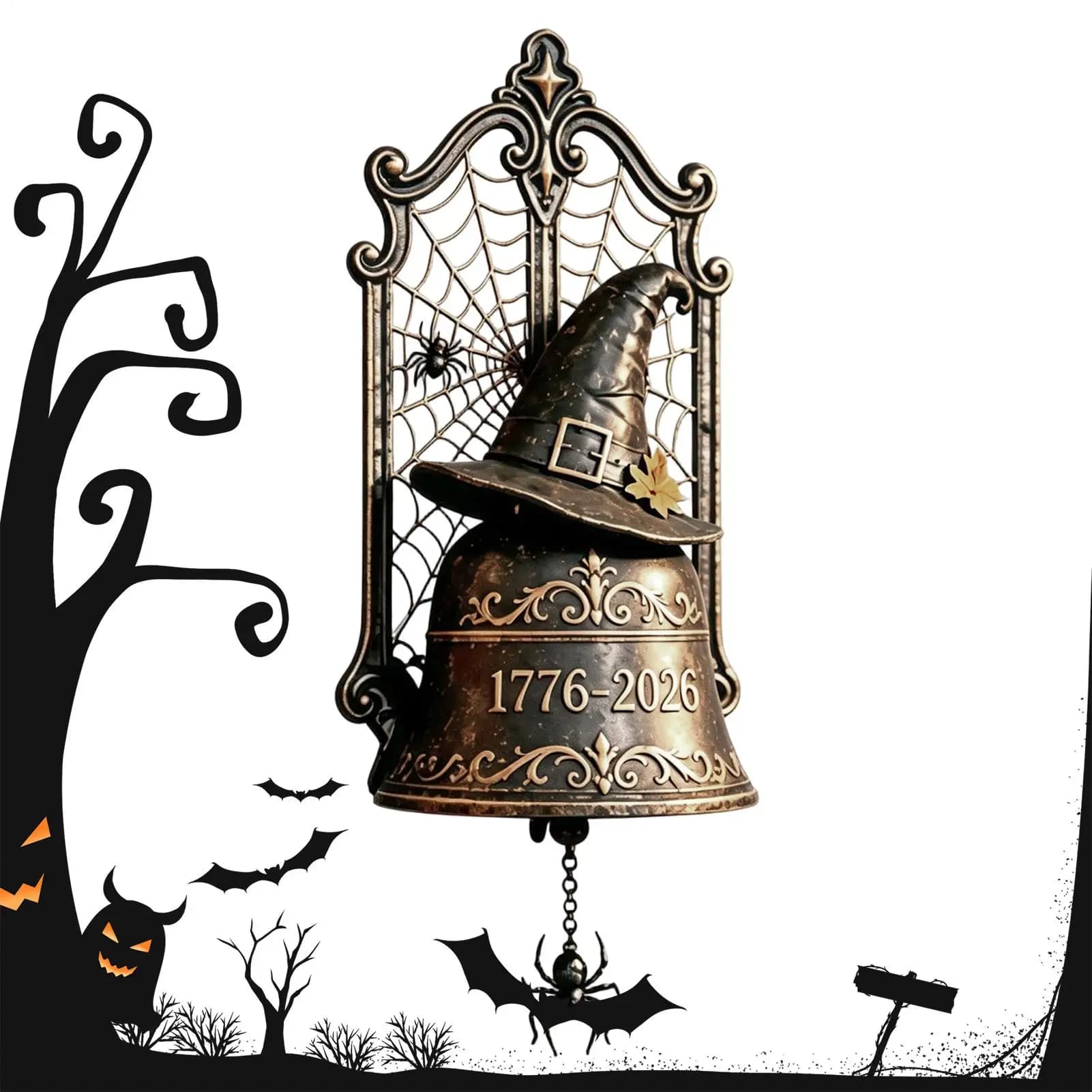 Resin Witch Door Hanger Halloween Wind Chimes Wall Bell Spider Web Patriotic Ornaments Crisp Ring Tone Hanging Home Decor