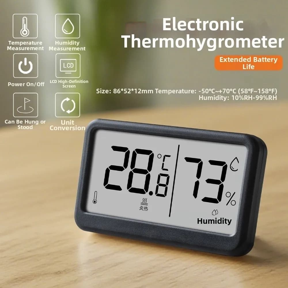 Thermometer with LCD display, multifunctional magnetic electronic hygrometer, real-time display, digital wall alarm