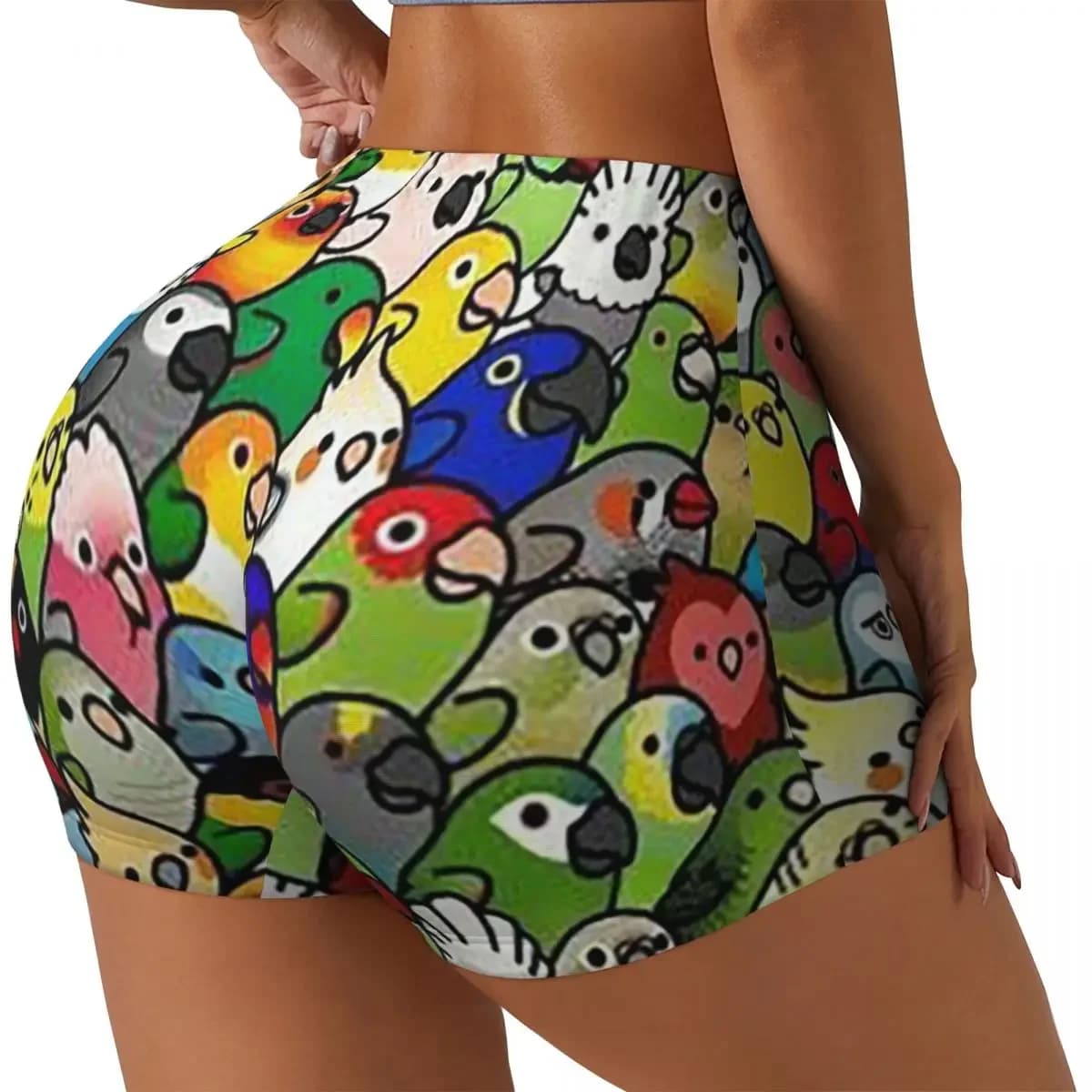 Custom Birds Cockatiel Budgie Parrot Women Gym Workout Running Shorts Athletic Volleyball Biker Yoga Shorts
