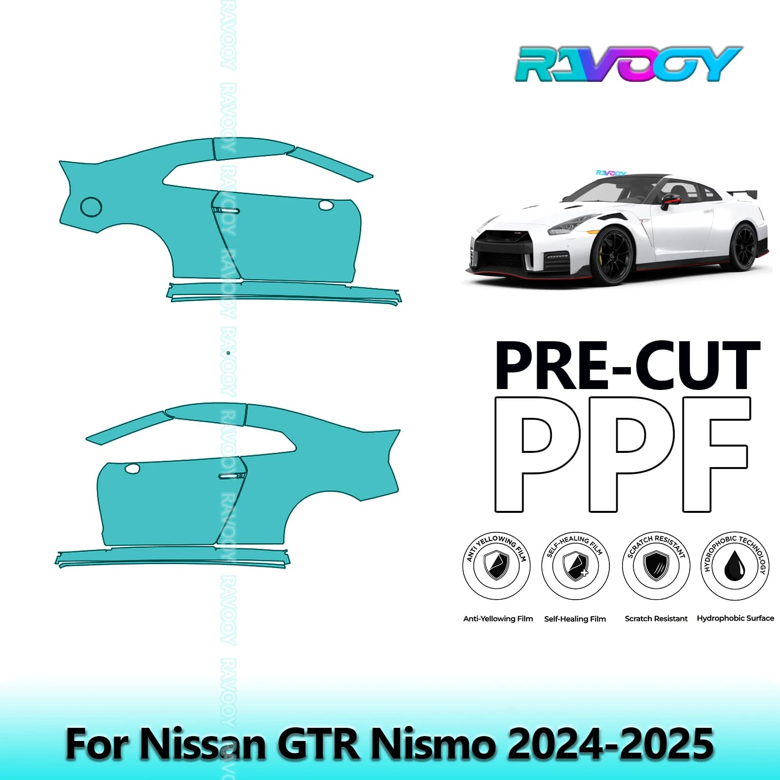 For Nissan GTR Nismo 2024-2025 8.5mil Transparent Pre-Cut PPF Door and Pillar A/B Kit TPU Paint Protection Film Set