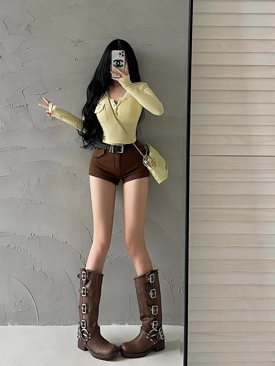 Sexy American Style Hot Girl High Waist Tight Fitting Short Pants Workwear Shorts with Belt Trendy Women's Casual Pants