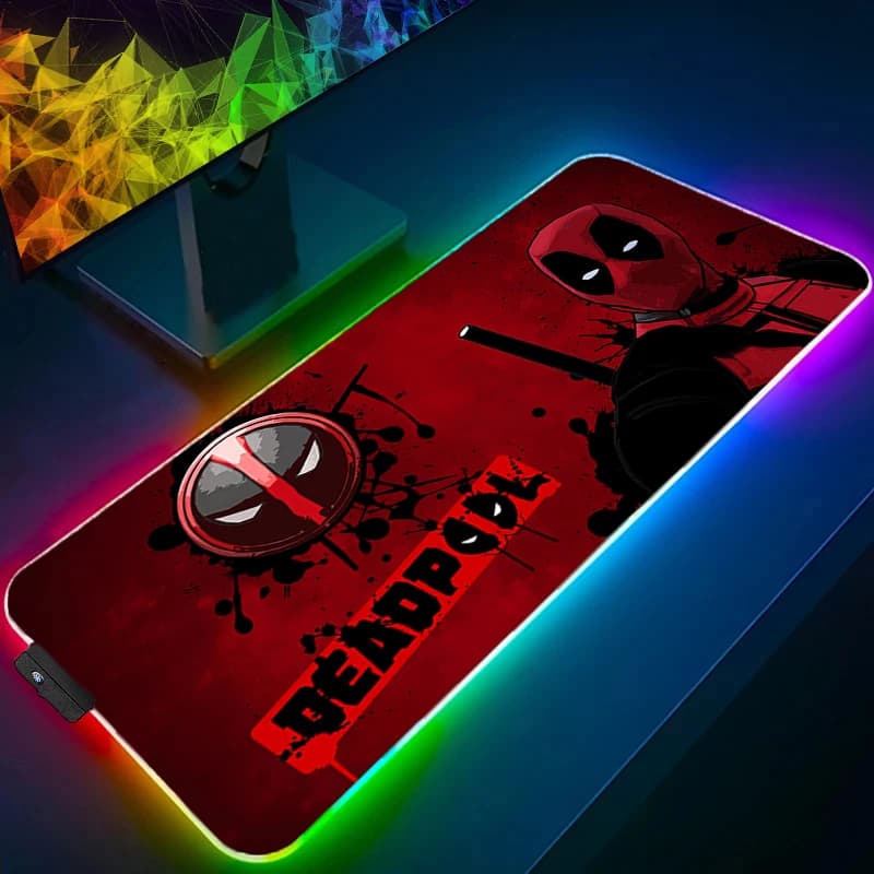 LED Mouse Mat Retro Illumination Lock Edge Soul Accessories Mouse Mat RGB Gamer PC Complete Computer D-Deadpools Keyboard Desk Mat