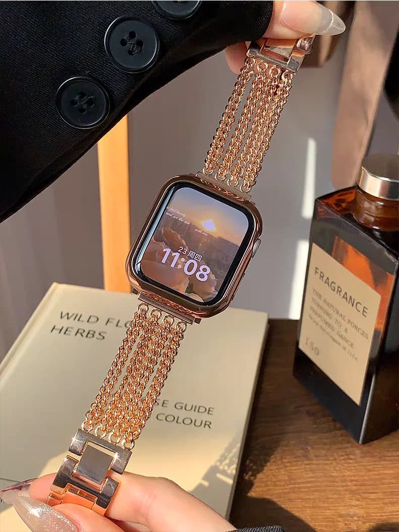 Exclusive Luxury Stainless Steel Strap for Apple Watch Women's 40mm 41mm 38mm 42mm 44mm 45mm 46mm