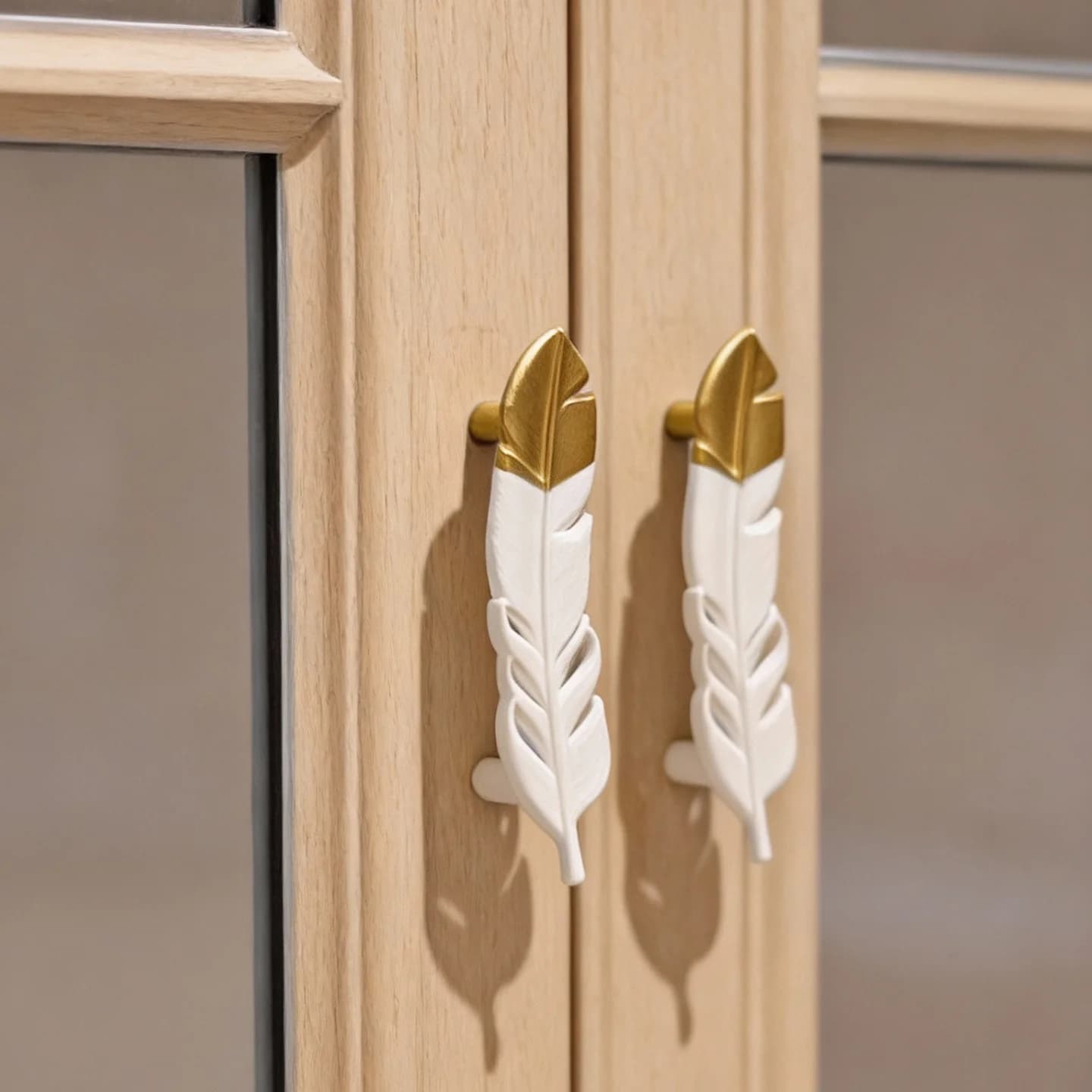 Maniglie per armadietti vintage da 2 pezzi, design con piume dorate e bianche, centro foro da 76 mm, maniglie per cassetti con viti di montaggio