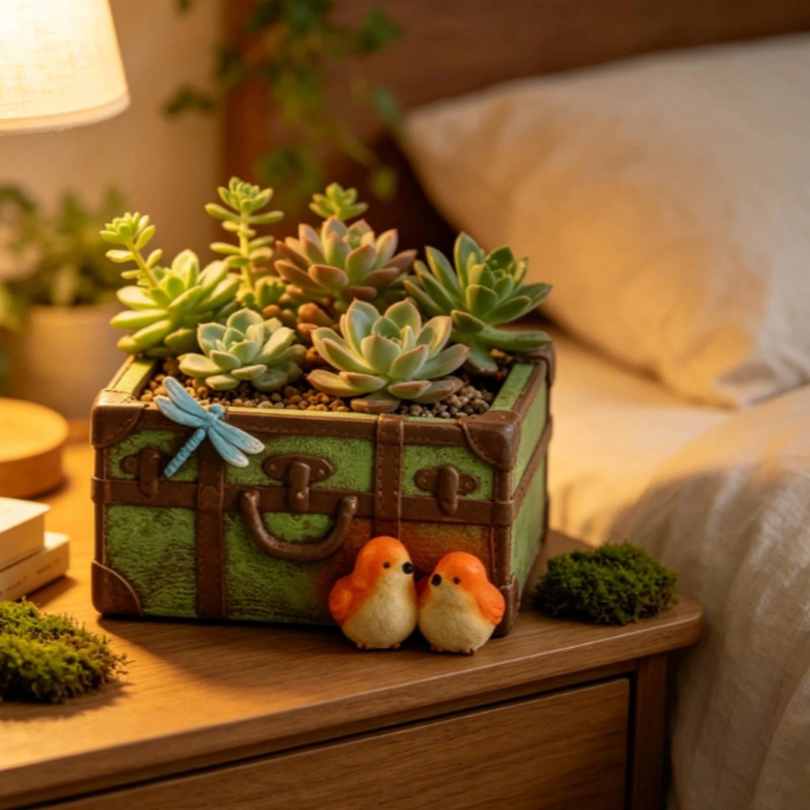Suitcase Planter Compact Suitcase Flower Pot Planter with Handle Miniature Plant Container Sturdy for Succulent Lovers, Desk