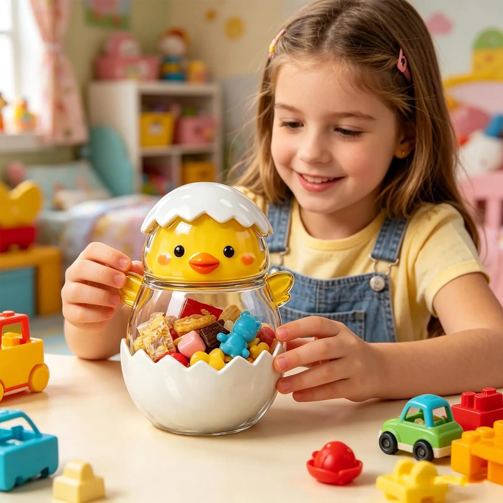 Barattolo Artistico in Vetro con Temi Pasquali, Contenitore a Forma di Uova e Pulcini per Caramelle, Snack e Decorazioni per la Casa