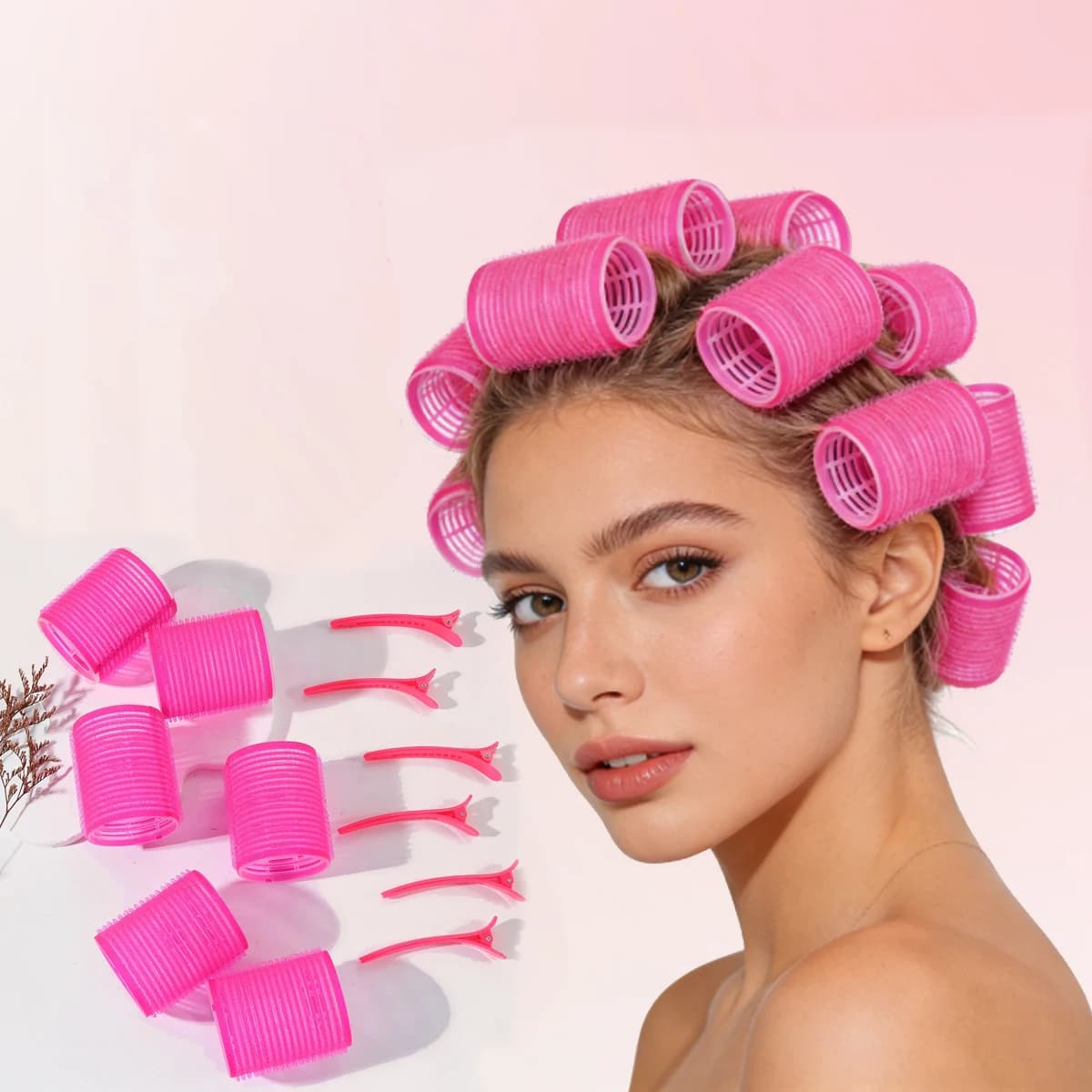 Set of Autoadhesive Bigodini with Clips, No Heat, for Long and Medium Hairs, Velcro Bigodini for Hairstyles and Styling
