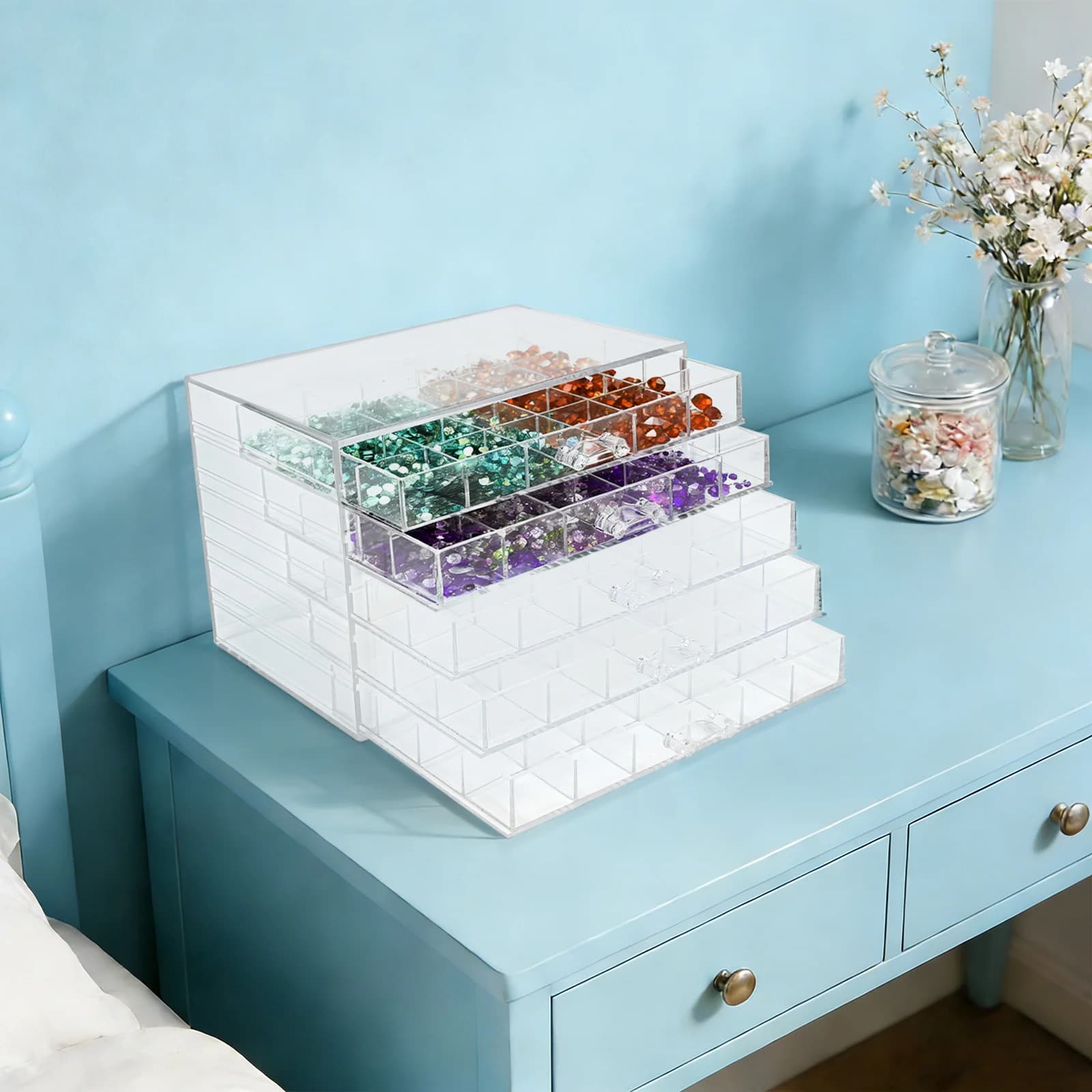 Transparent box for storing accessories for nail art, 5 layers organizer, container for storing materials for nail art