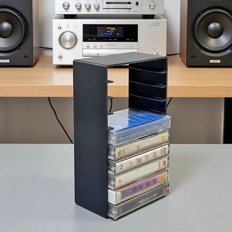 1pc Black Plastic Cassette Tape Holder Box With Magnetic Closure Large Capacity Compact Organizer Stores Up To 10 Tapes