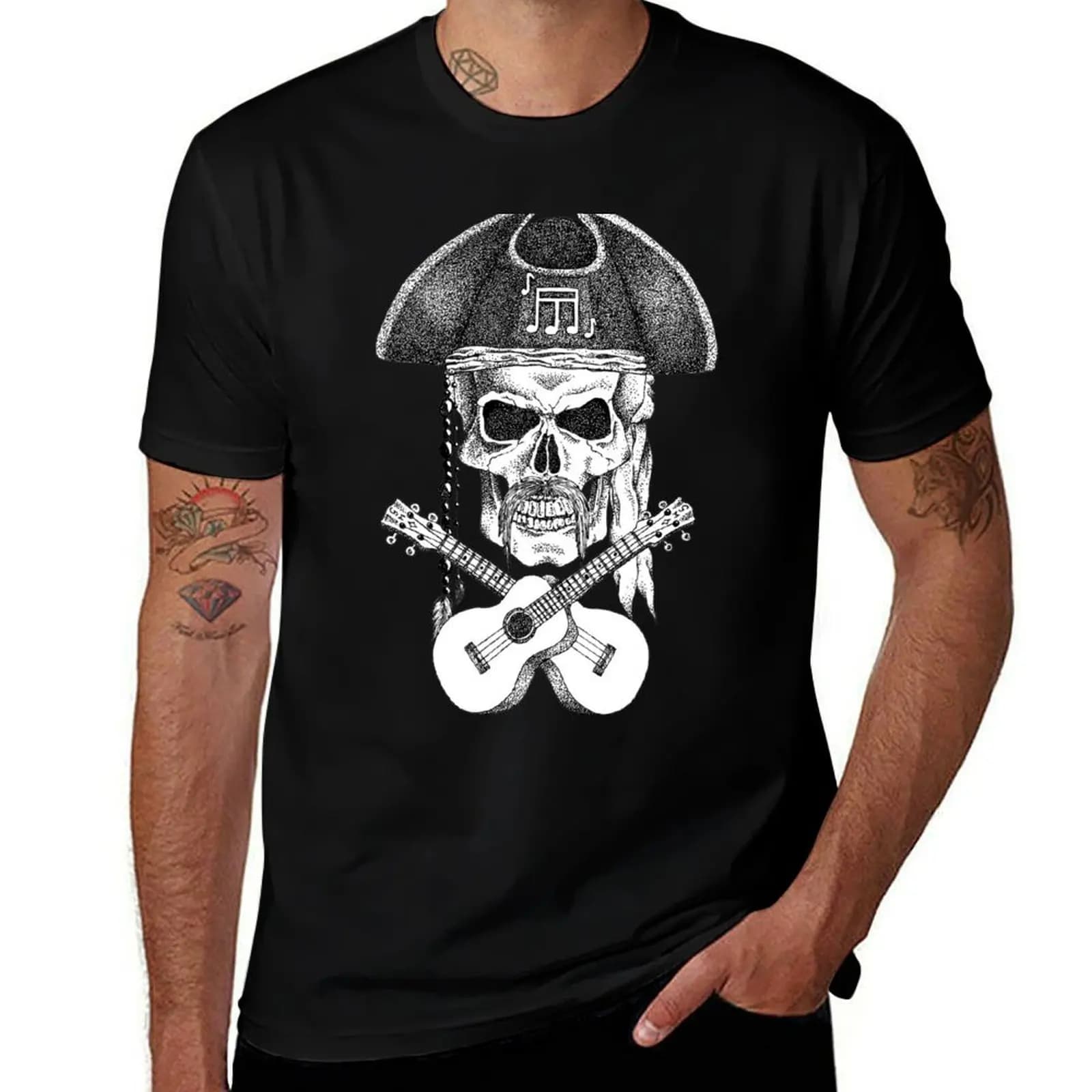 T-shirt Ukulele Pirate Skull da indossare tutti i giorni, top basic a maniche corte