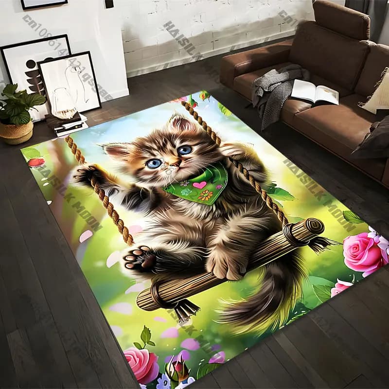 Carpets printed with cute kittens enjoying nature in 21 different sizes, yoga mats for adults, decorations for the living room, customized zerbini