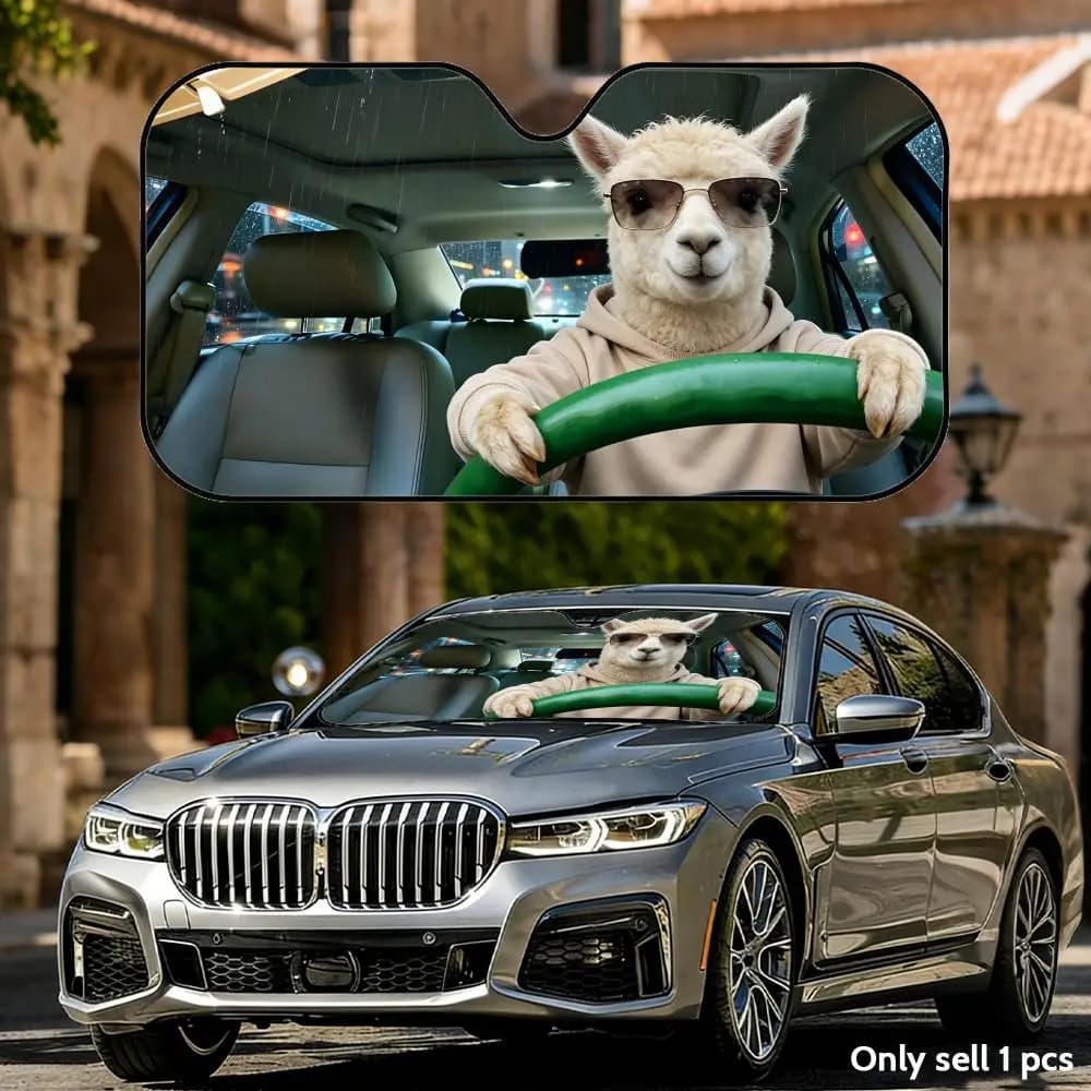 Parasole per Auto a Forma di Alpaca, in Foglio di Alluminio, Protezione UV, Isolamento Termico, Pieghevole e Riutilizzabile