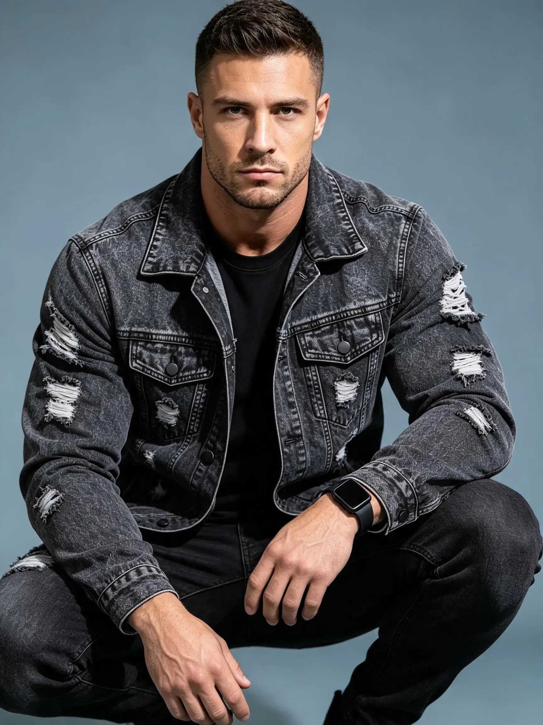 Distressed Y2K Denim Jacket Men, Trendy Streetwear Outerwear, Surprise Gift For Your Lover