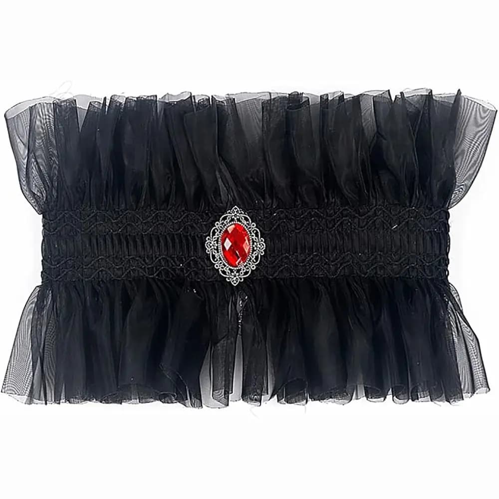 Neck Jewelry Ruffle Gothic Collar Victorian Style Black White Lace Jabot Collar Gem Decorated Cosplay Collar Gothic Events