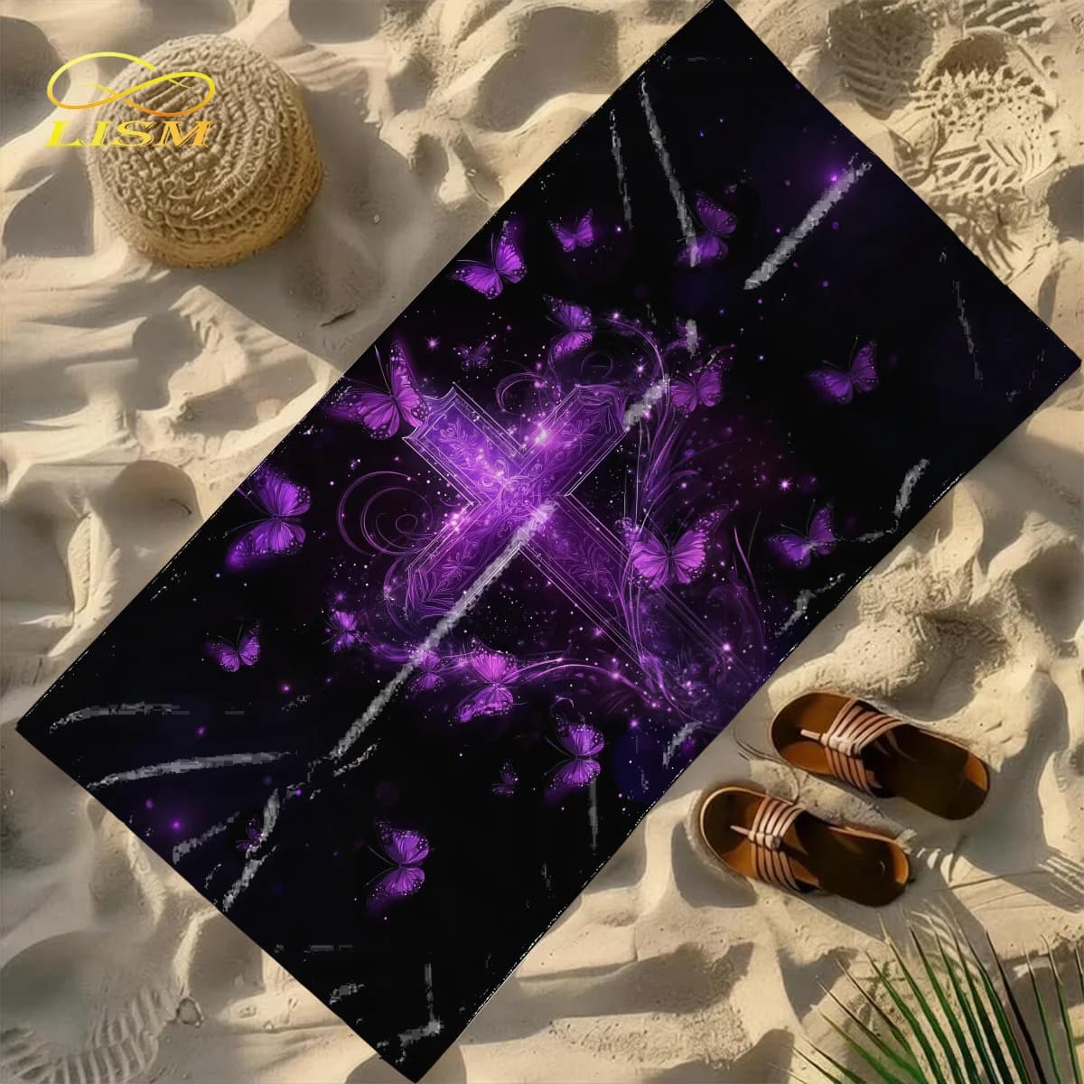 Asciugamano a forma di croce e farfalla, in microfibra super assorbente, ad asciugatura rapida, ideale per viaggi, nuoto, surf.