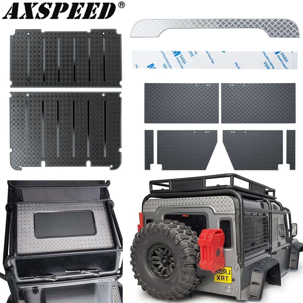 AXSPEED Piastra antiscivolo in metallo RC Portapacchi per auto Porta laterale Tetto apribile Protezione decorativa per parti Defender 1/10 TRX-4