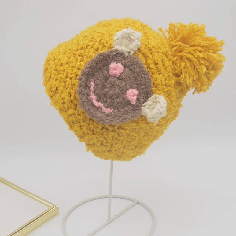 Hot knitted hat for girls cute cartoon bear design Korean style caps wool cap pair cap women winter hood