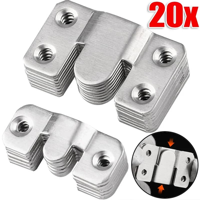 5/10Set Picture Frame Hooks Stainless Steel Wall Hanger Flush Mount Hanging Buckle Furniture Interlock Bracket Joint Connector0