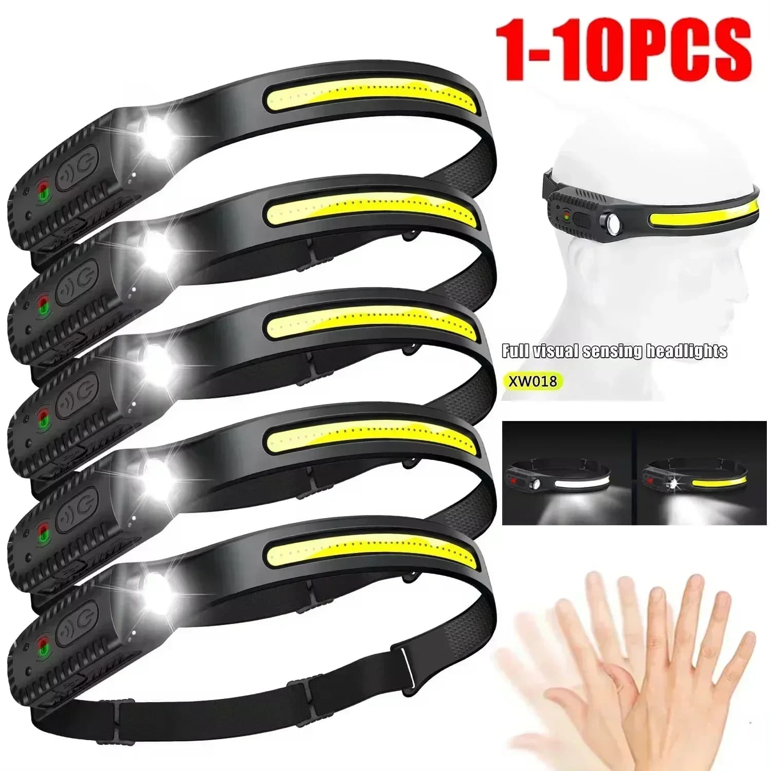 Lampada frontale a LED a induzione ricaricabile tramite USB Batteria incorporata 5 modalità Torcia frontale Lanterna da ricerca per pesca da campeggio esterna