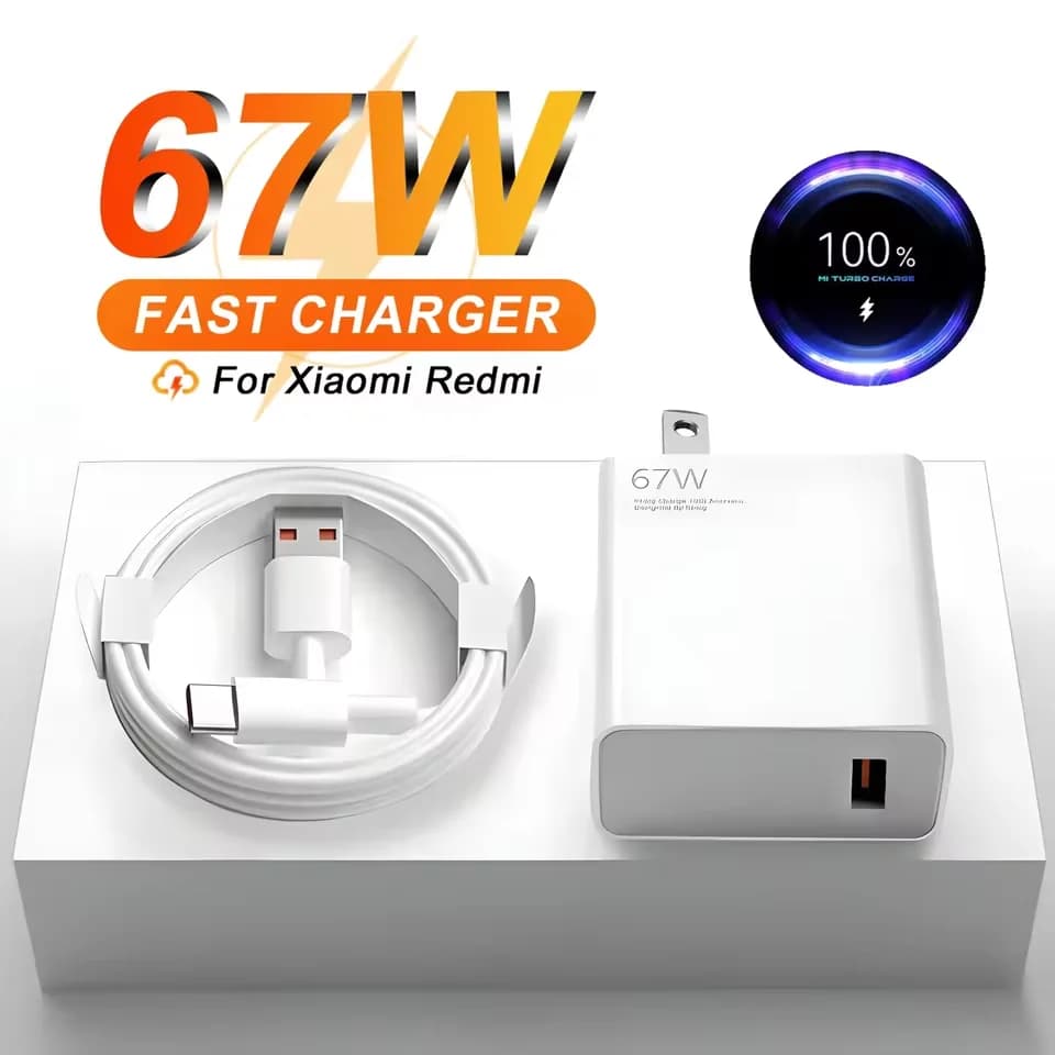 67W USB GaN Charger with Quick Charging, Wall Adapter for Phone, 6A Type-C USB Cable, Quick Charge 3.0, compatible with iPhone, Samsung, Xiaomi