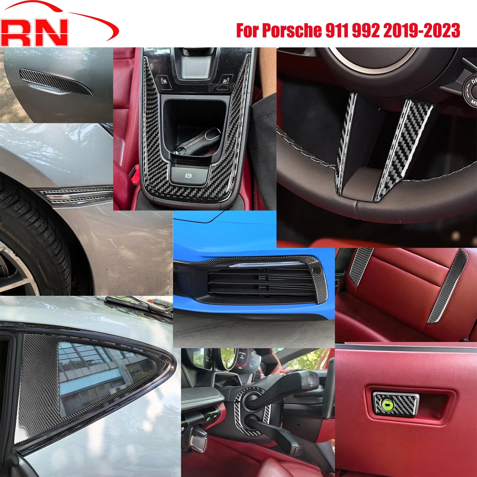 Per Porsche 911 992 2019-2023 Set completo di accessori interni per auto in fibra di carbonio nera modificata adesivi decorativi