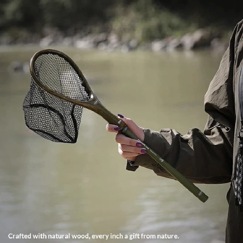 YGC Small Game Fishing Landing Net Lightweight Retractable Portable Solid Wood Handle Mini Mesh Net For Outdoor Freshwater