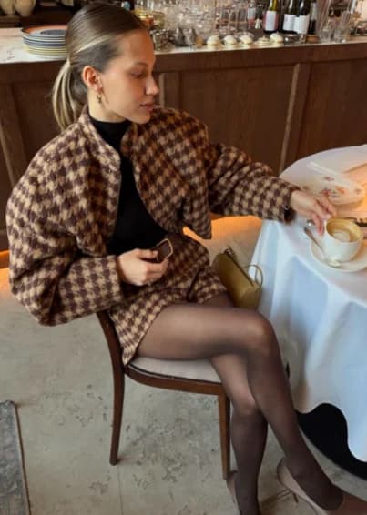 Women's Shorts with Cozy Grid Pattern Set Round Long Sleeve Single-breasted with Volant Top High Waist Trousers New Fashion