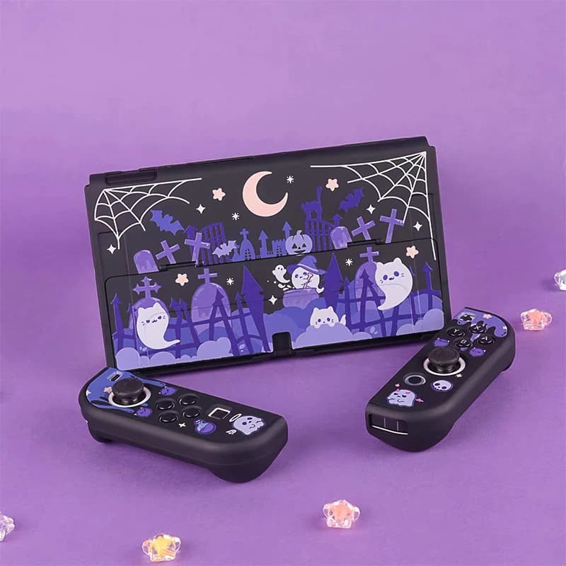 Custodia protettiva Switch Oled Cool Black Ghost Theme Cover rigida completa posteriore Girp Shell per accessori di gioco OLED Nintendo Switch
