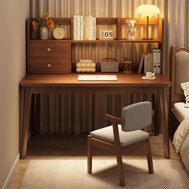 Scrivania, libreria, tavolo integrato, scrivania per computer per adulti domestici, scrivania semplice, gambe in legno massello, tavolo da studio per camera da letto