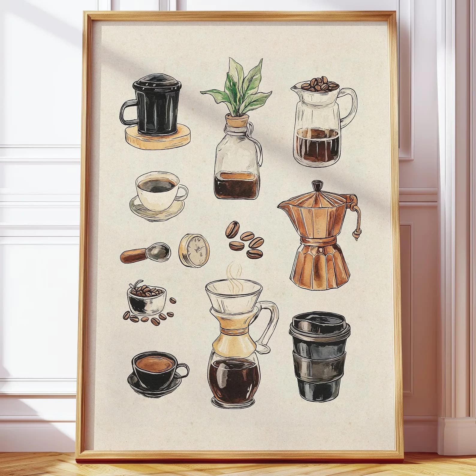 Retro Vintage Coffee Chart Digital Poster | Coffee Bar Supplies Art Print | Perfect for Coffee Lovers & Baristas | Minimal Co