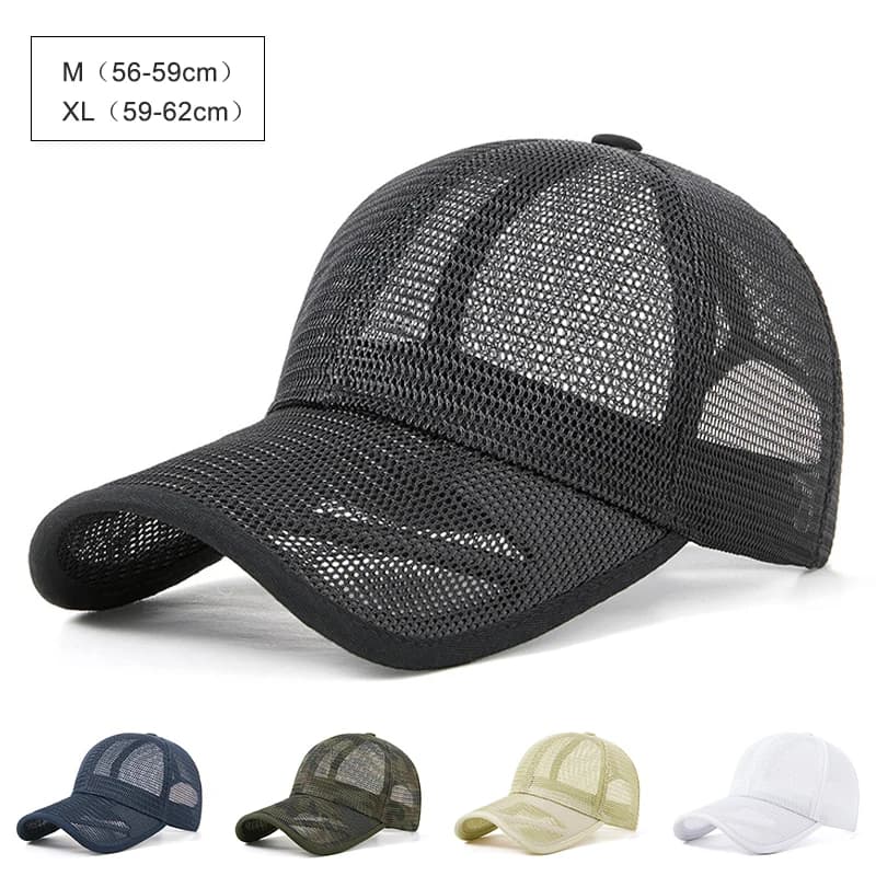 Berretto estivo da 56-62 cm per uomo donna cappello da camionista in rete maglia traspirante cappello da sole sportivo berretto da baseball di grandi dimensioni visiera solida regolabile