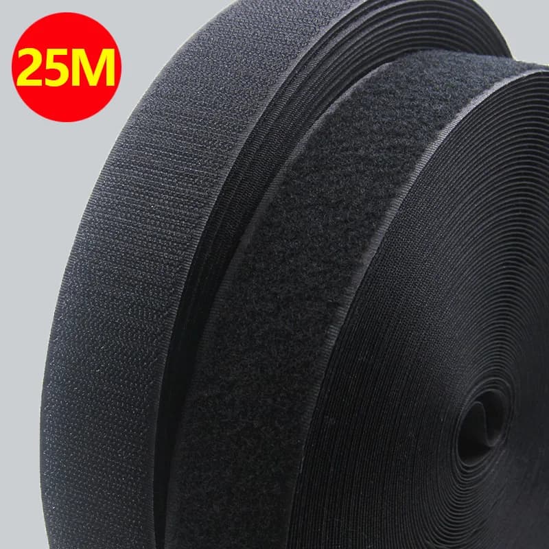 Nastro di fissaggio non adesivo con gancio e anello per uso domestico da 25 metri Striscia di nylon magica riutilizzabile Accessori per cucire fai da te 20/25/30/50mm Nero