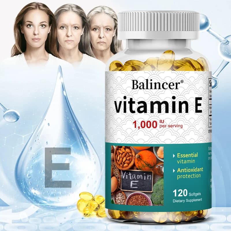 Capsule di Vitamina E Naturale, Integratore Antiossidante, Supporta la Salute di Pelle, Capelli, Unghie, Cuore, Cervello, Sistema Cardiovascolare e Immunitario