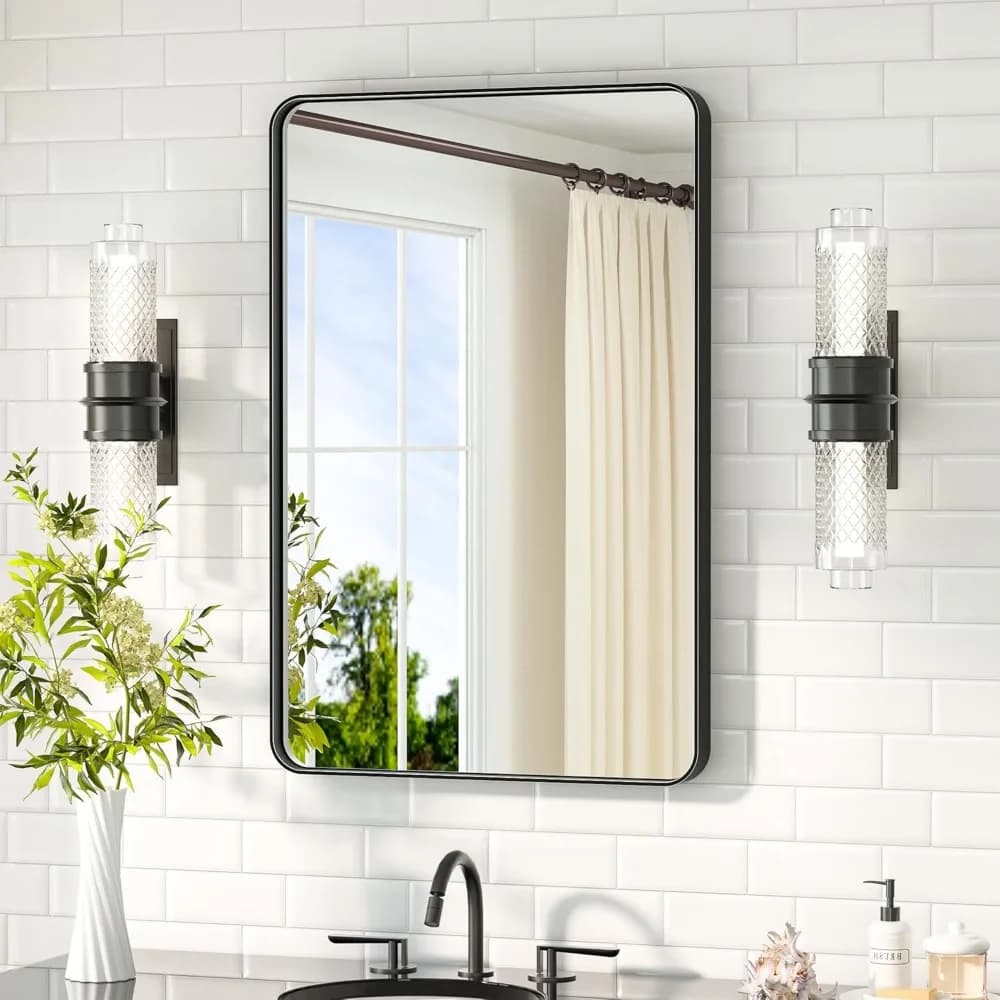 Specchio da bagno nero opaco da 20x30 pollici, vetro temperato, moderno fissato al muro per uso decorativo (orizzontale/verticale)