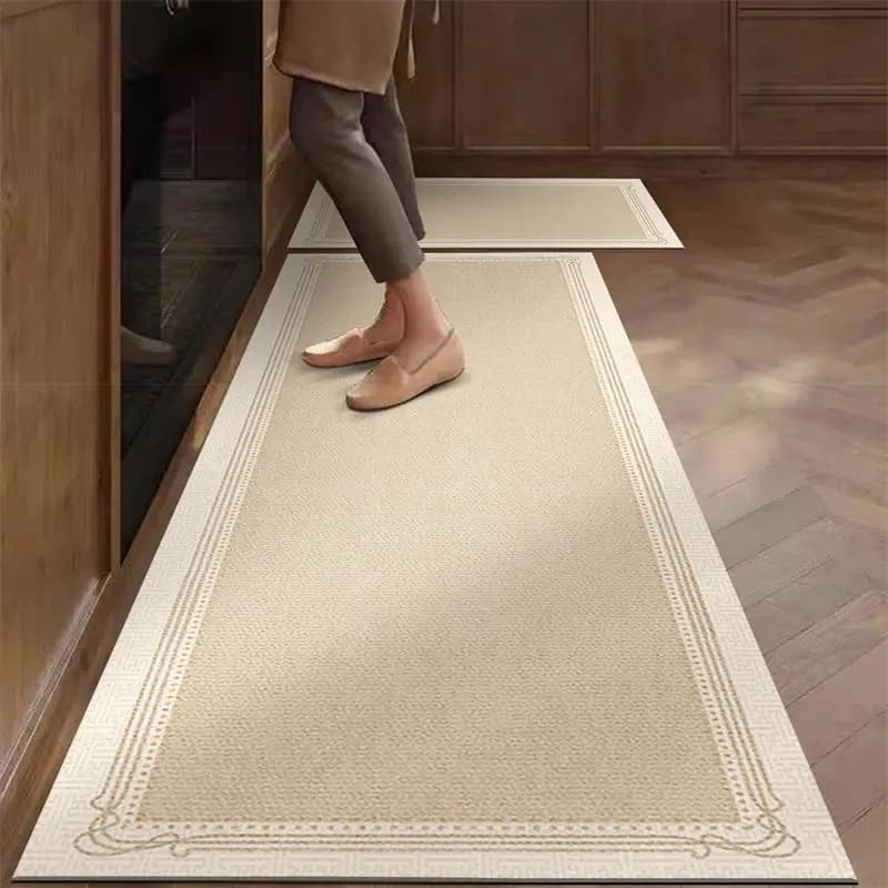 Tappeto da cucina Tappeto in pelle impermeabile in PVC Tappetino lungo beige Tappetino antiscivolo a prova di olio Decorazione della casa Tappeti in vinile Alfombras De Cocina