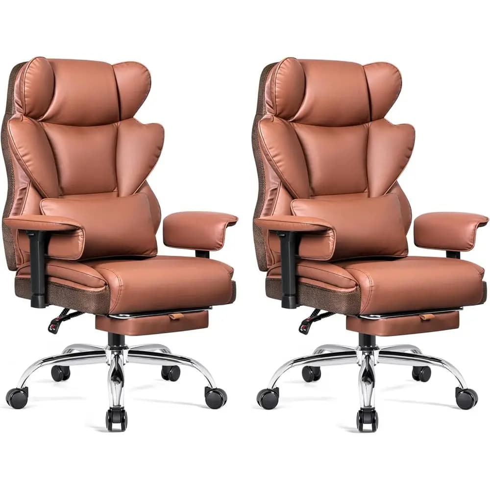 Ergonomic High-Back Office Chair for 400 lbs Capacity, Wide Seat with Footrest, 2-Pack Brown
