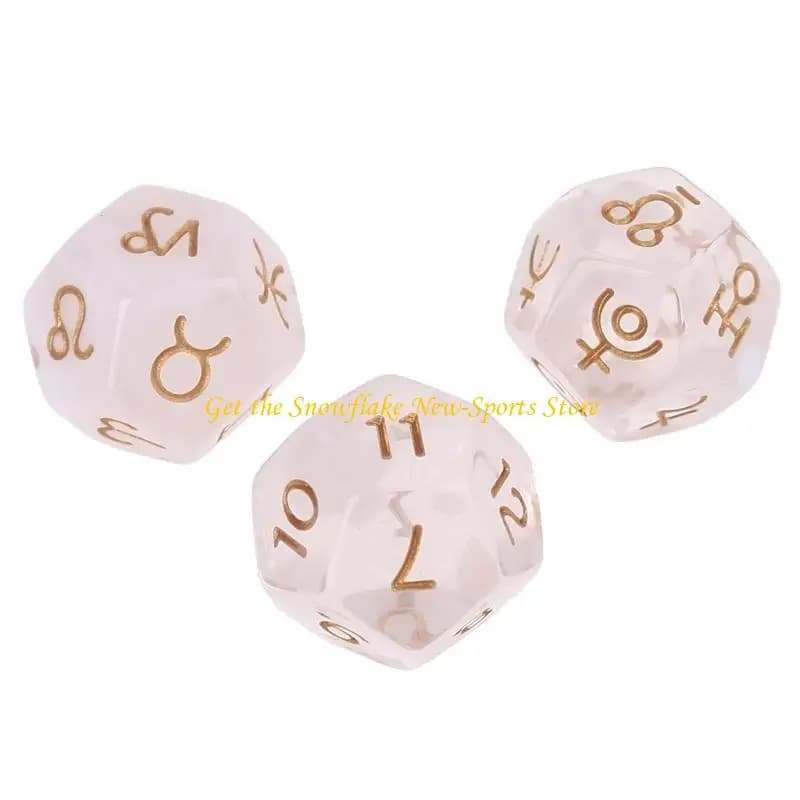 E56D 3 pz/set 12-sided Astrologia Segni Zodiacali Dadi Acrilici Per Costellazione Divinazione Giocattoli Multi Sided Dadi Per