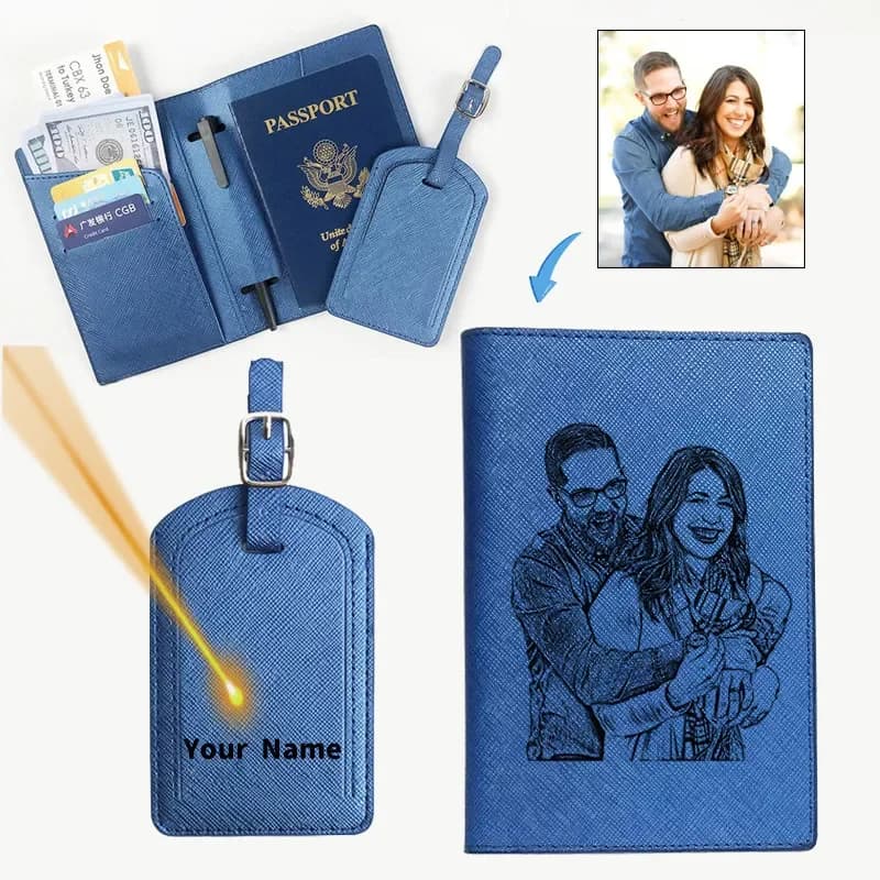 Custodia personalizzata per passaporto da viaggio con foto per donna uomo portafoglio con nome inciso regalo personalizzato per il compleanno di natale