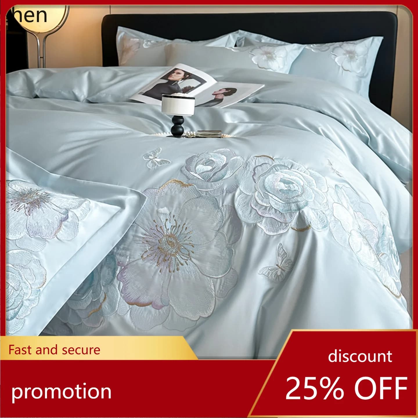 Set di biancheria da letto di lusso in cotone a quattro pezzi YFY - copripiumino ricamato, lenzuolo, cotone a fibra lunga, set regalo 100% cotone