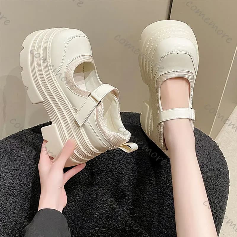 Comemore Spring New Black Retro Mary Jane Women's Shoes Thick Bottom Round Toe Pumps Single Shoes 10cm Chunky High Heels Loafers