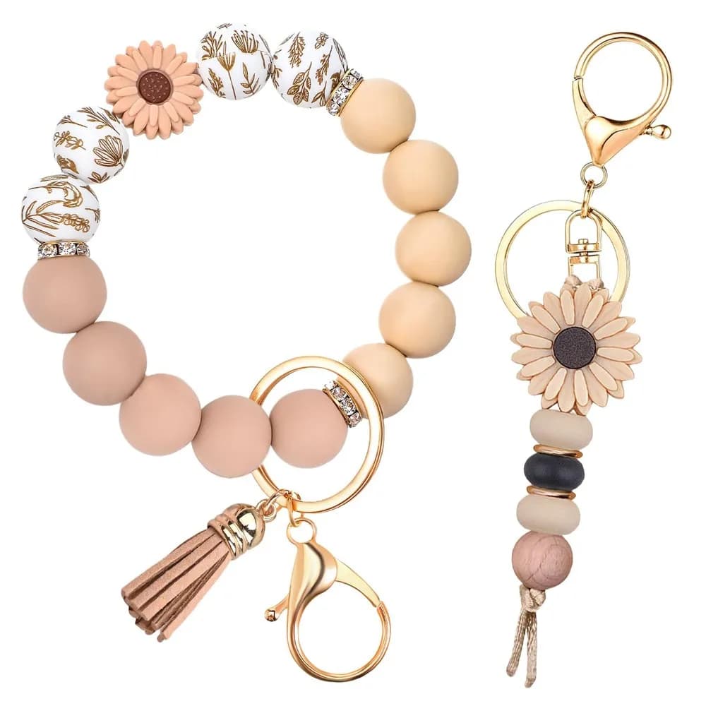 Daisy Bracelet Set Keychain Bag Charm Printed Silicone Beads Elastic String Bracelet Charm Purse Charms for Wallet Backpack