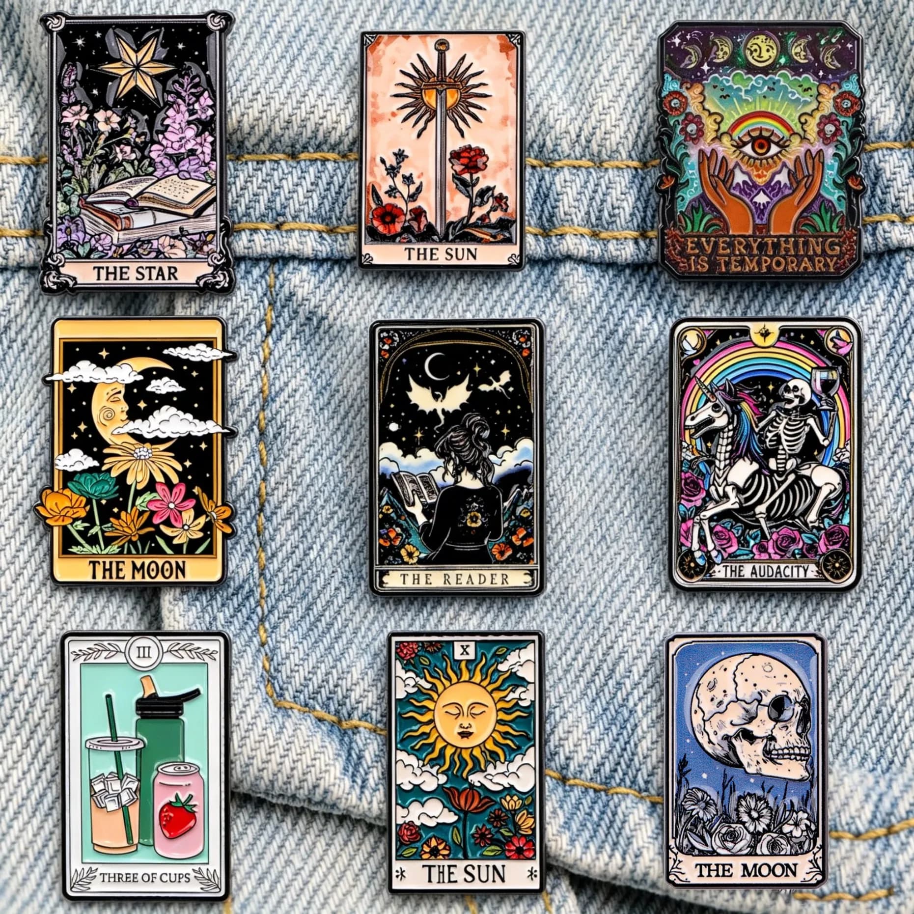 Tarot Card Enamel Pin The Star Sun Moon Skeleton Brooch Lapel Pin for Backpack & Clothing Decoration Party Gifts