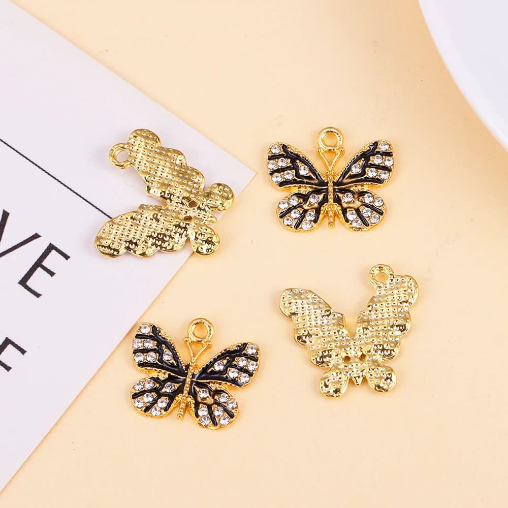 15 Pz 20*20 MM Lega di Smalto Farfalla di Cristallo Strass Fascino Animale Dolce Collana Del Pendente Orecchini Creazione di Gioielli Accessori