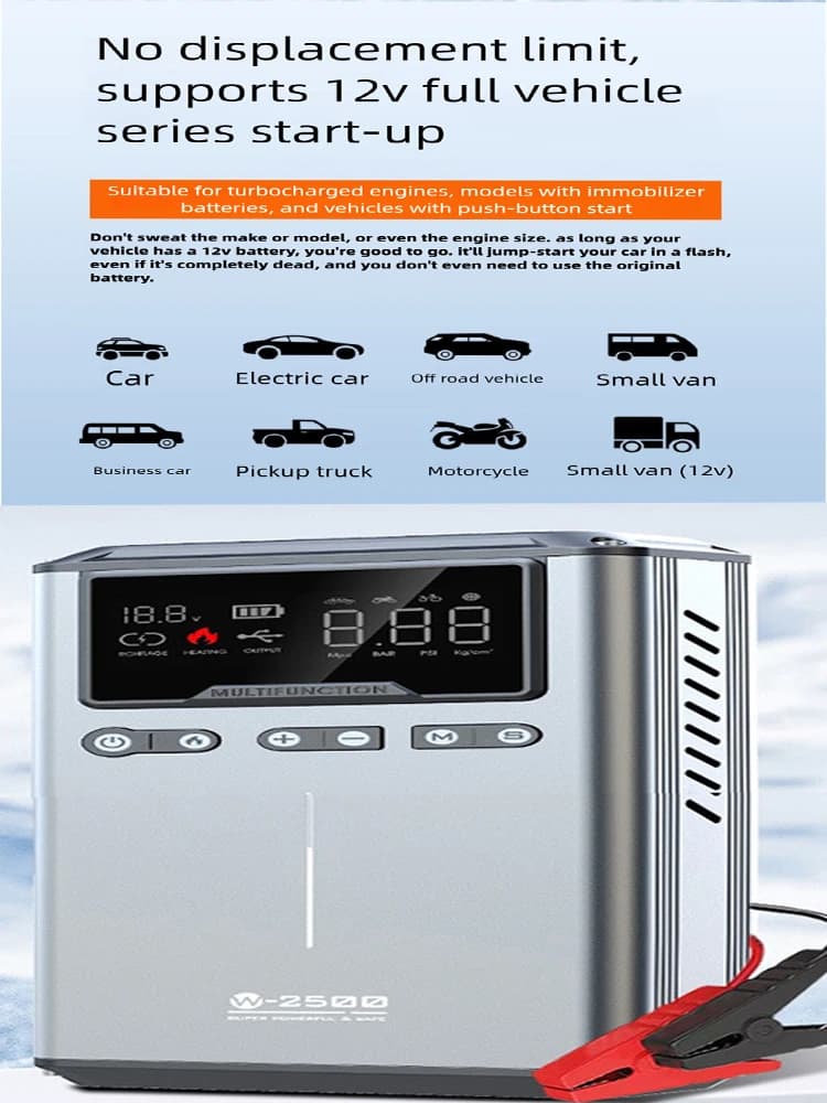 Pompa per Gonfiaggio Pneumatici Auto, Accessori per Auto, Avviatore d'Emergenza, Compressore d'Aria, Power Bank, Booster per Batteria Auto