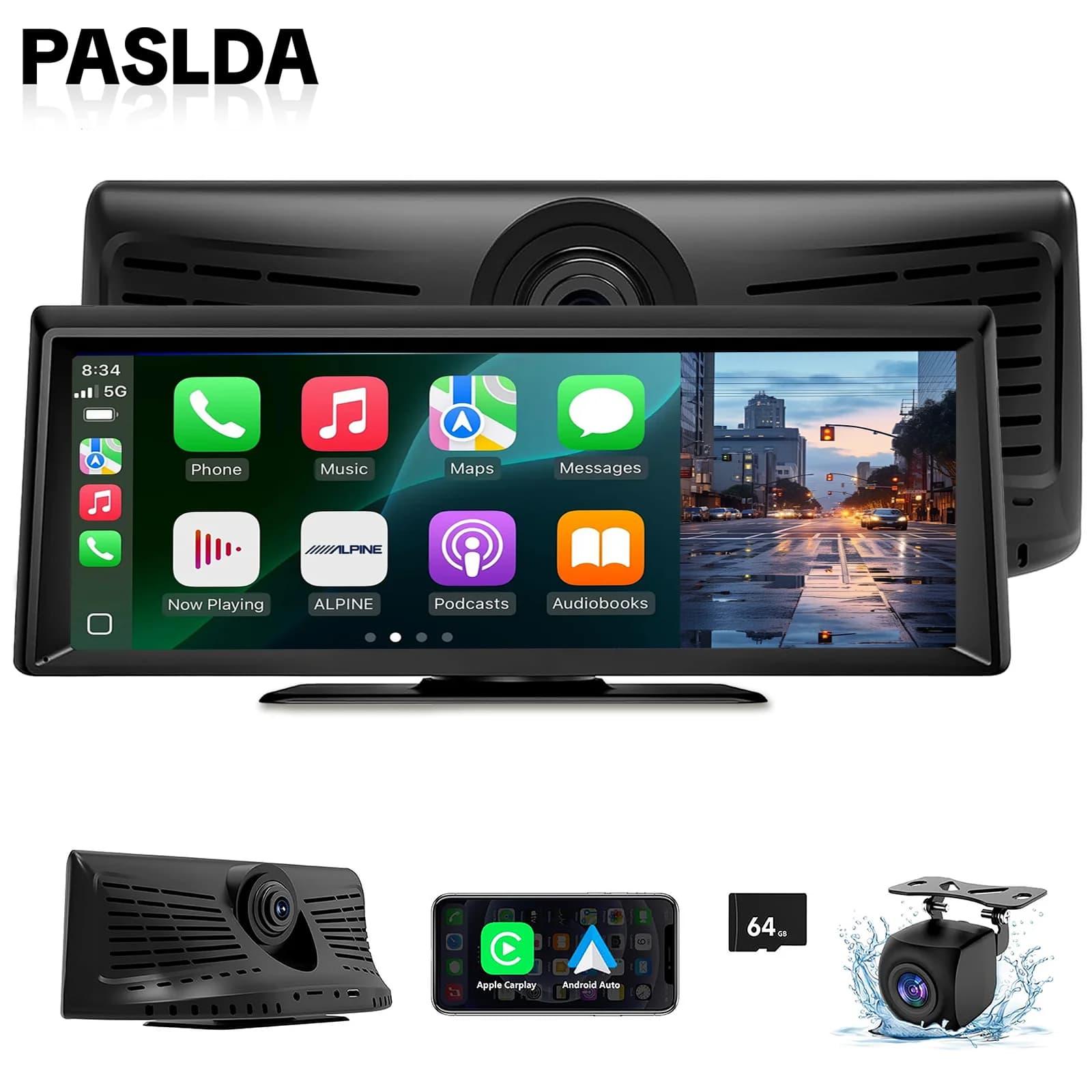 Migliora la tua esperienza di guida con un autoradio portatile wireless da 8,1 pollici: dotato di dash cam 2K, Apple CarPlay, Android Auto, telecamera posteriore 1080P, controllo vocale e navigazione Bluetooth
