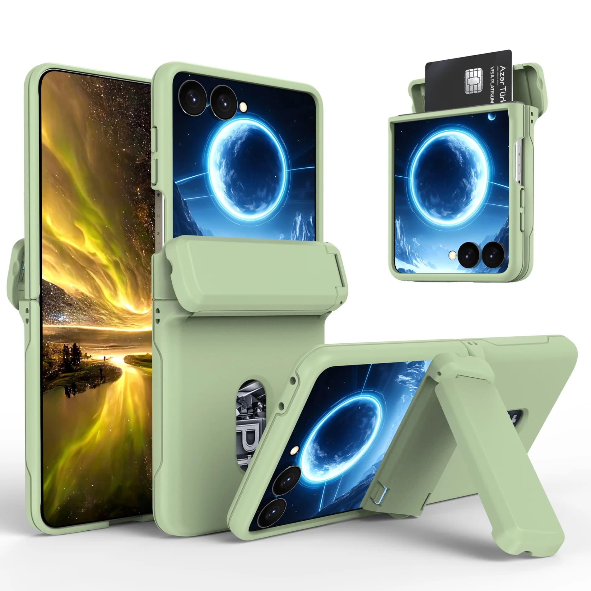 Kickstand Hinge Protection Phone Case for Samsung Z Flip 8 7 FE 6 5 5G Full Coverage Anti-drop Cover Multi-function Card Pocket