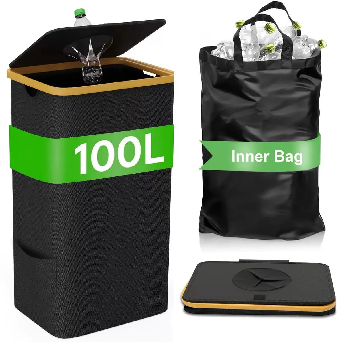 Storage basket for linen, empty bottle, recycling container, saute water bottle collector, folding basket for dirty clothes with internal bag
