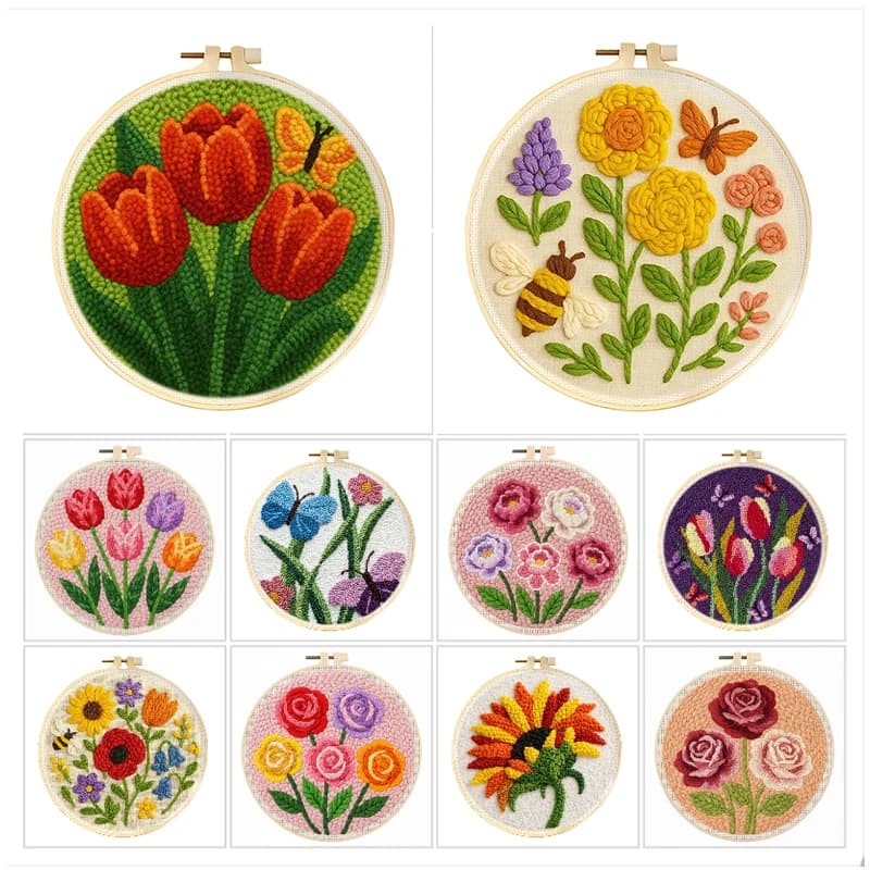 GATYZTORY Punch Needle Embroidery Starter Kit For Adults Beginner Punch Needle Kits Cartoon Flower Pattern Embroidery Frame Kit