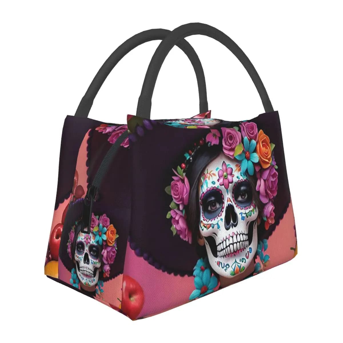 Day Of The Dead Sugar Skull Mexican Girl Insulated Lunch Bag for School Bento Storage Food Boxes Portable Container Cooler