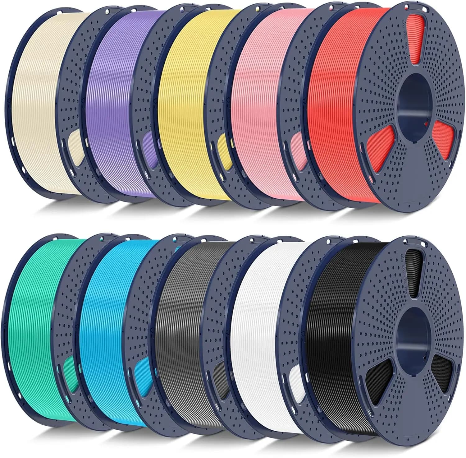 Set di Filamenti PLA per Stampante 3D da 10KG, 1.75mm Multicolore con Nero, Bianco, Grigio, Blu, Verde, Rosso, Giallo, Rosa, Viola, Crema